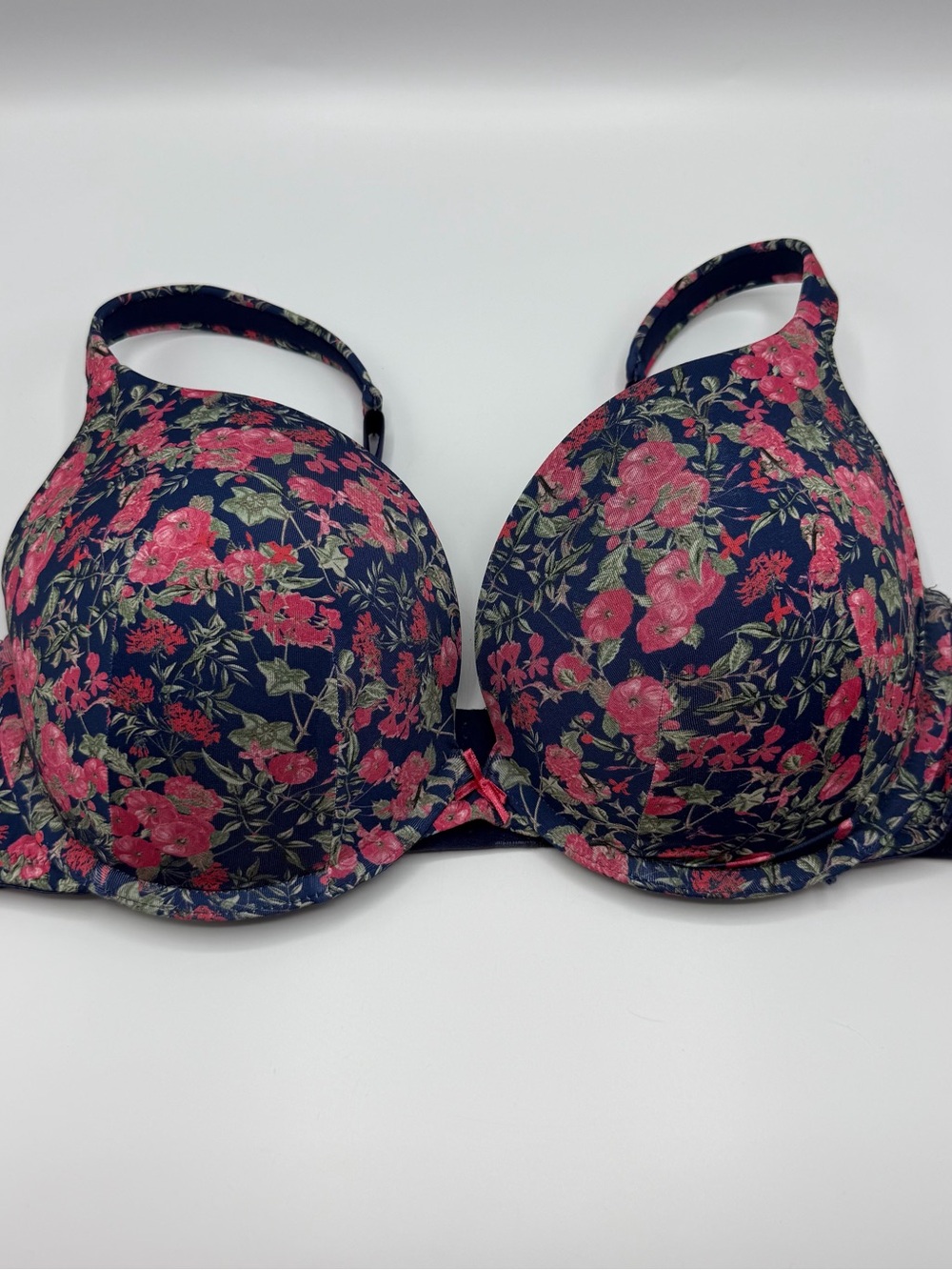 Cacique Lane Bryant Boost Plunge Bra 46B Navy Pink Floral Underwire NWOT